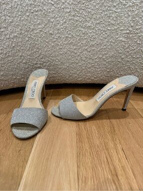 Jimmy Choo Silver Glitter Mules